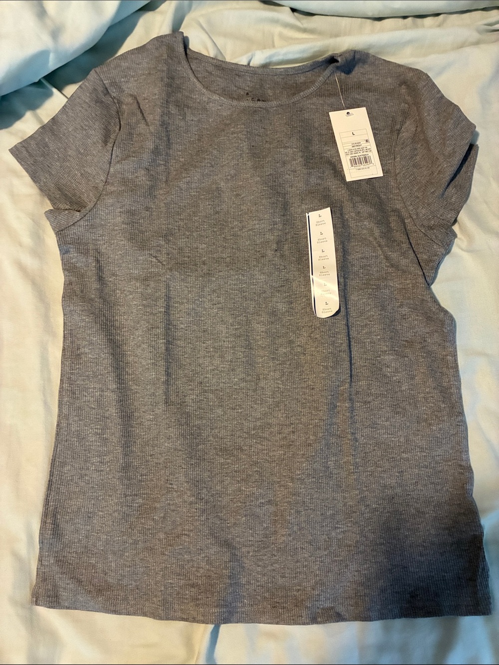 a new day Gray Ribbed Short Sleeve Crew Tee